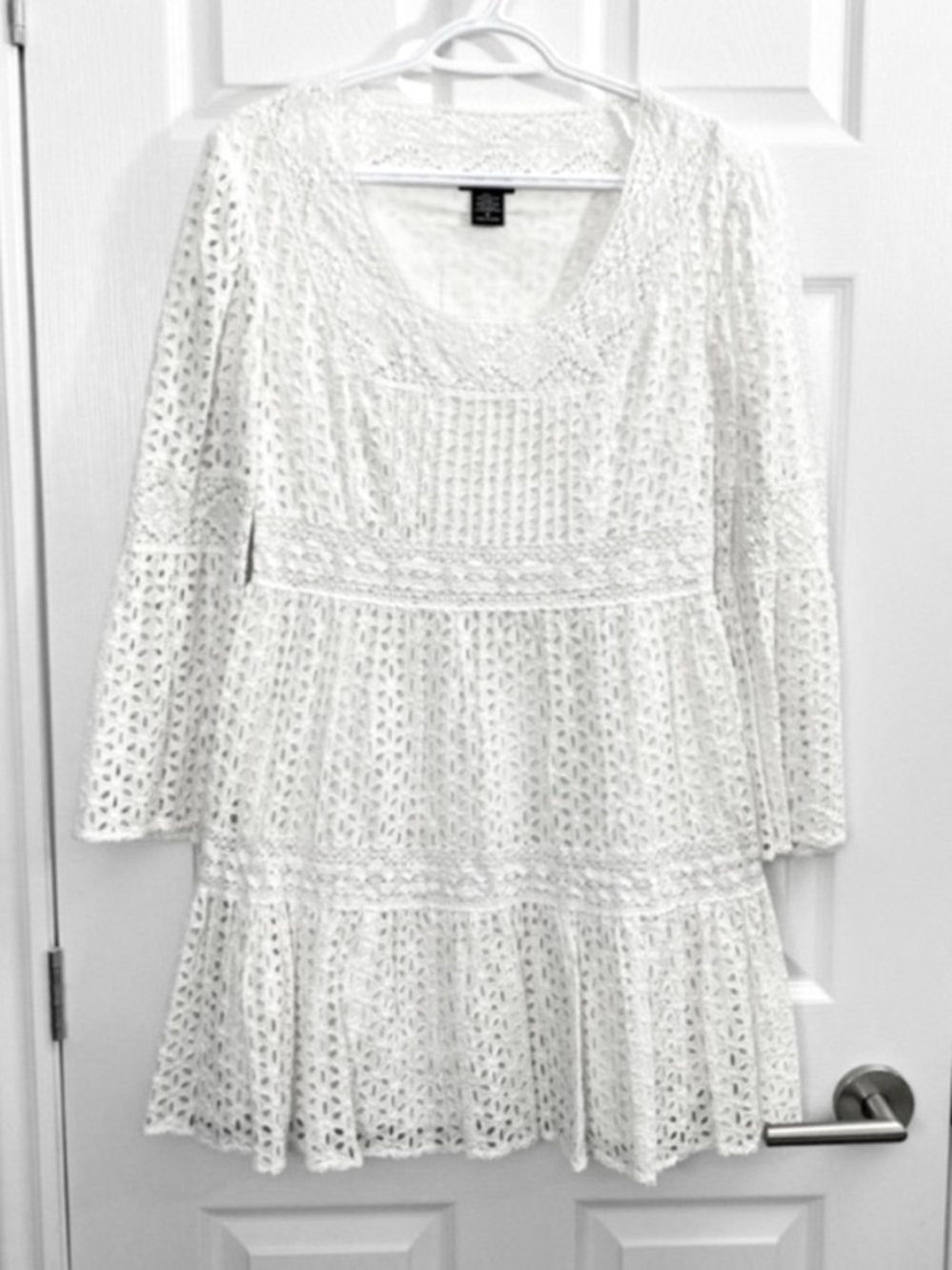 Moda International White Eyelet Long Sleeve Dress
